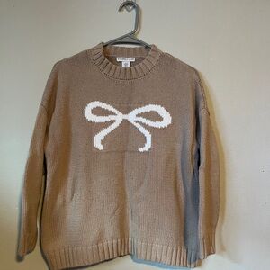 Sincerely Jules Tan Sweater with White Bow